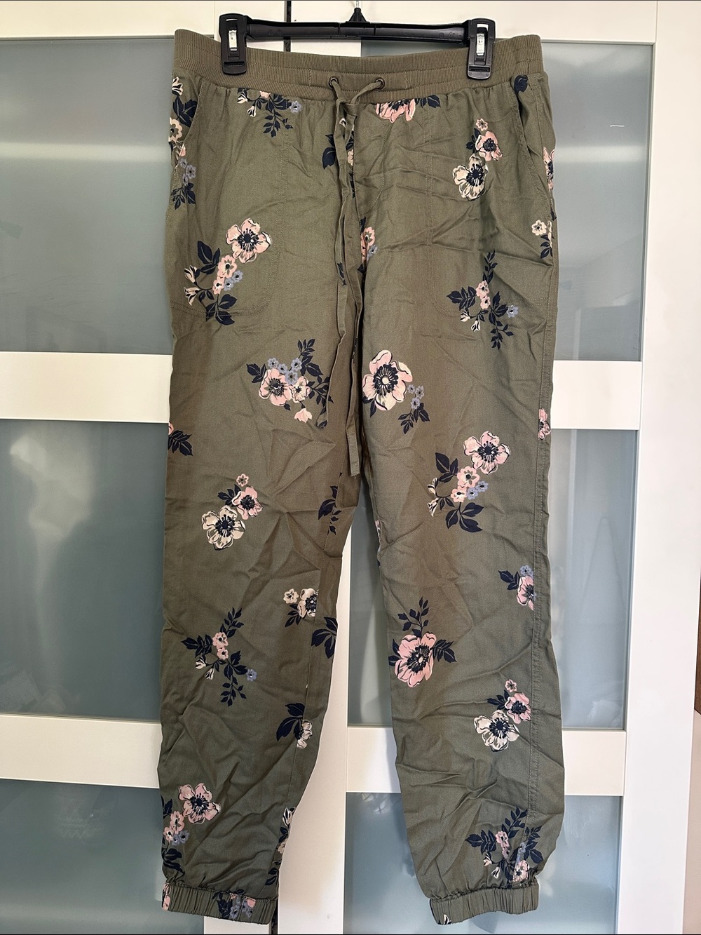 Nautica Olive Green Floral Drawstring Joggers